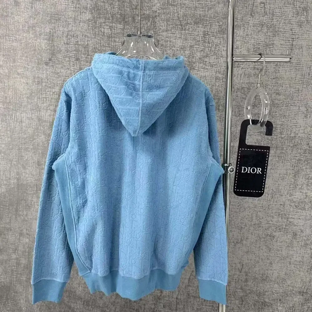 Dior Oblique Relaxed-Fit Hooded Sweatshirt Blue Terry Cotton Jacquard for Men