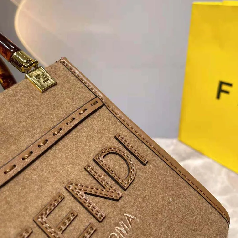 Fendi Mini Sunshine Shopper Brown Flannel Mini for Women in Bag