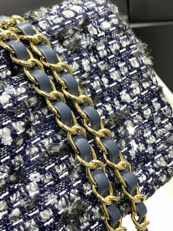 Chanel Tweed Flap Bag Mini Crossbody in Dark Blue Gold Hardware Chanel Tweed Flap Bag Mini Crossbody in Dark Blue Gold Hardware