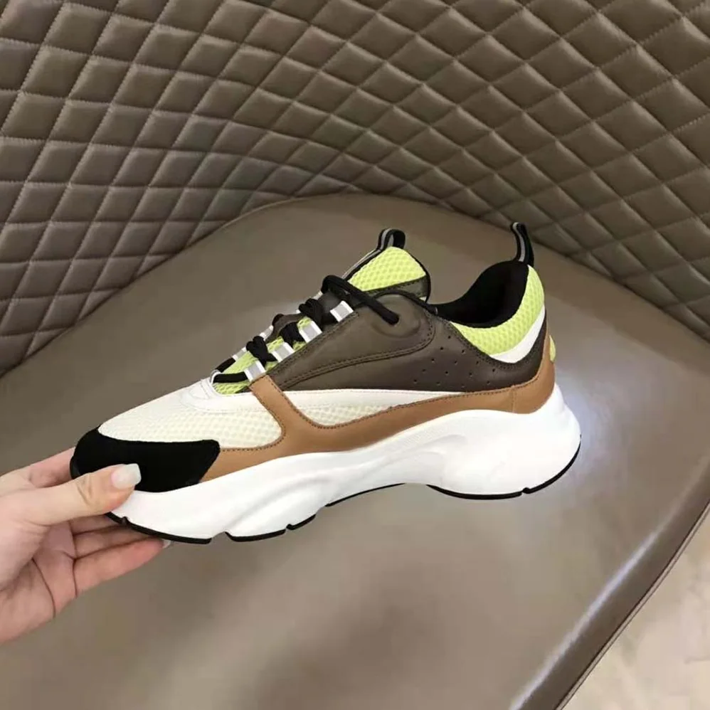 Dior B22 Sneaker Green and White Technical Mesh with Ebony and Camel Smooth Calfskin for Men Dior B22 Sneaker Green and White Technical Mesh with Ebony and Camel Smooth Calfskin for Men