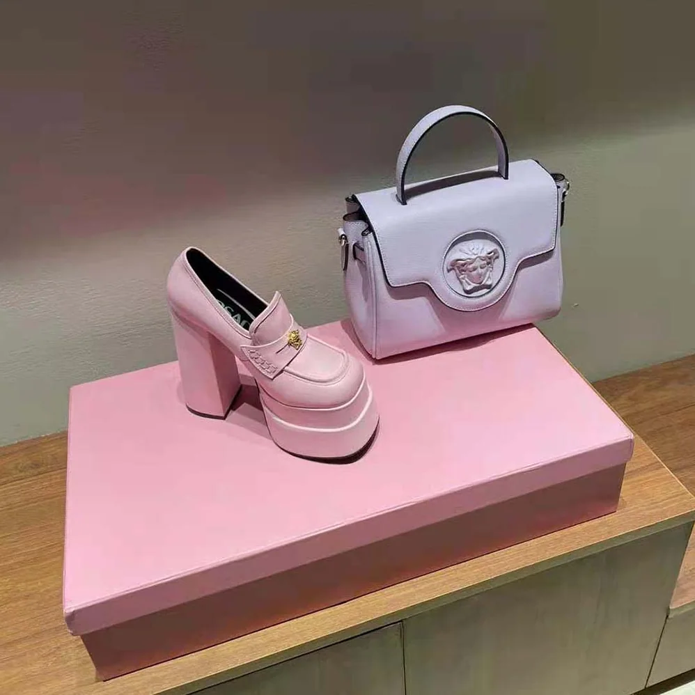 Versace Intrico Platform Loafers in 15cm Heel Height for Women in Pink Versace Intrico Platform Loafers in 15cm Heel Height for Women in Pink