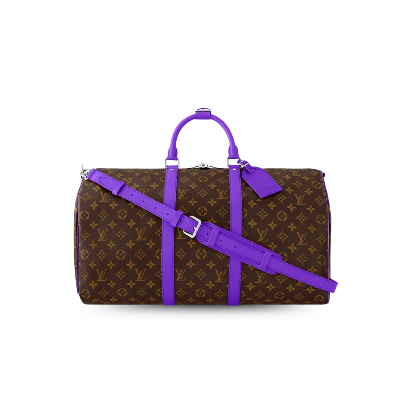 Louis Vuitton Keepall Bandouliere 50 Travel Bag in Brown/ Violet Silver Hardware Louis Vuitton Keepall Bandouliere 50 Travel Bag in Brown/ Violet Silver Hardware