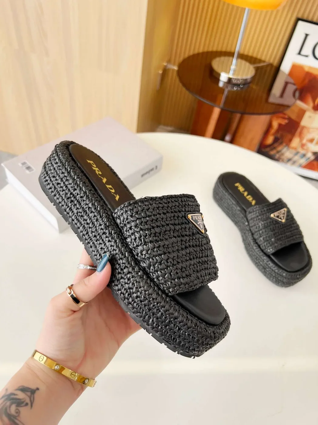 Prada Crochet Flatform Slides Black Prada Crochet Flatform Slides Black