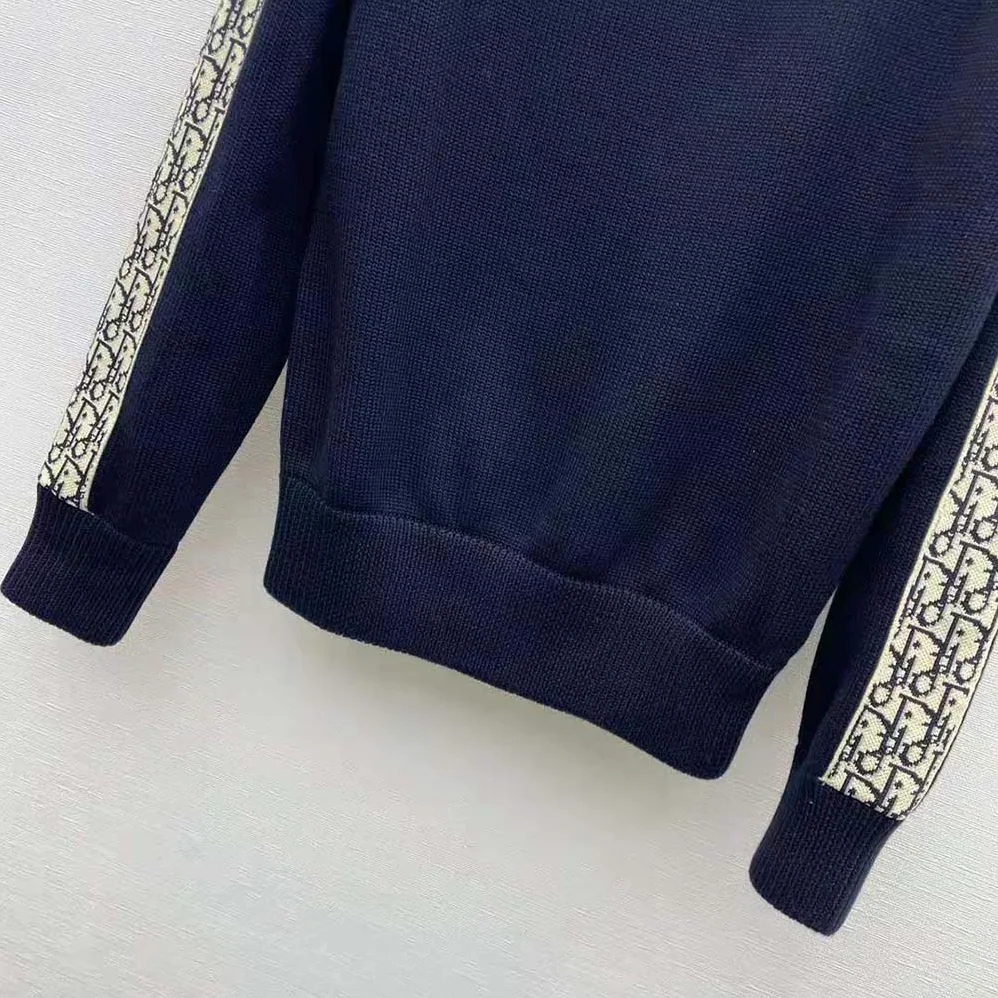 Dior Sweater with Dior Oblique Inserts Deep Blue Cotton Jersey for Men Dior Sweater with Dior Oblique Inserts Deep Blue Cotton Jersey for Men