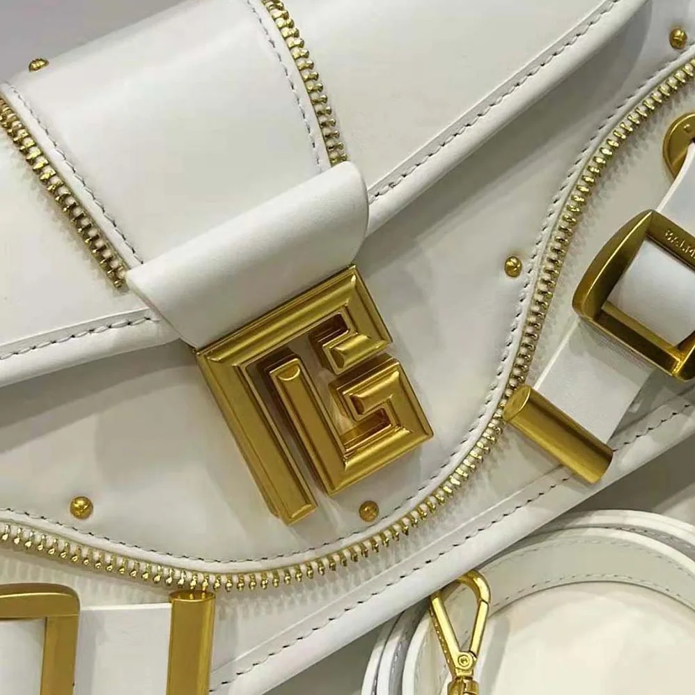 Balmain Blaze Grained Leather Clutch Bag for Women in White Balmain Blaze Grained Leather Clutch Bag for Women in White