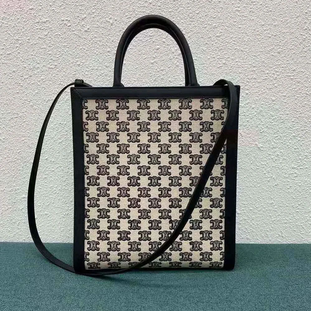 Celine Small Cabas Vertical in Textile with Triomphe Embroidery for Women