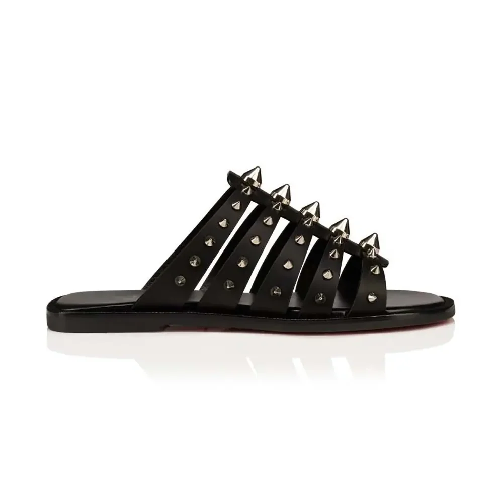 Christian Louboutin Charja Mules Waxed Calf Leather for Women in Black Christian Louboutin Charja Mules Waxed Calf Leather for Women in Black