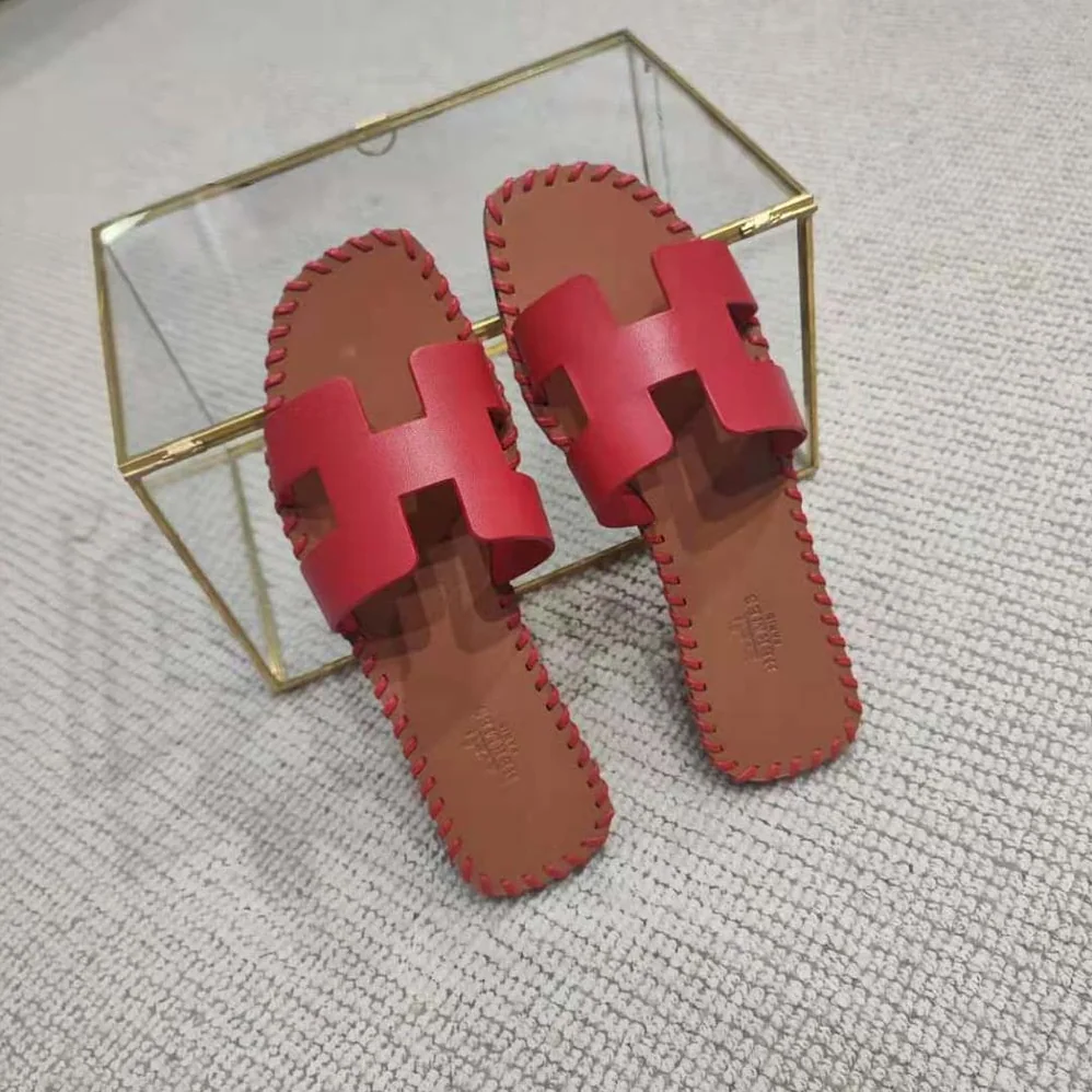 Hermes Oran Sandal in Braided Calfskin with Iconic H Cut-Out for Women in Red