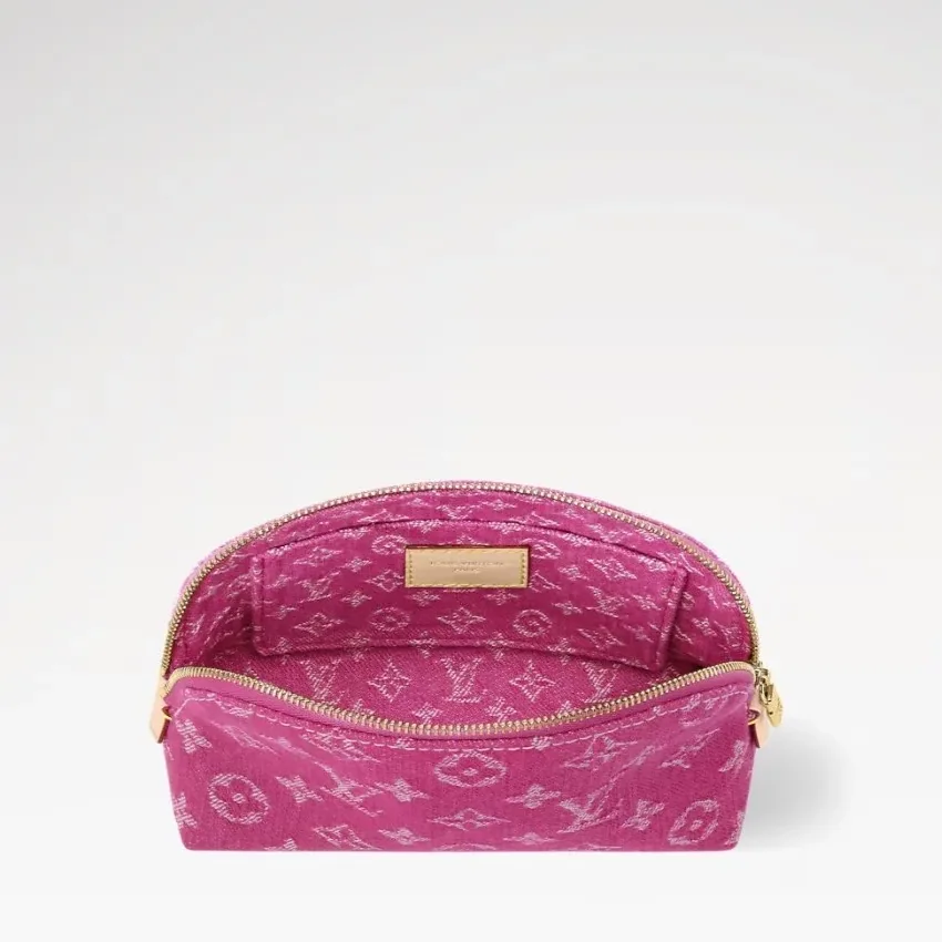 Louis Vuitton Pochette Cosmetique PM Pouch in Fuschia Denim Gold Hardware