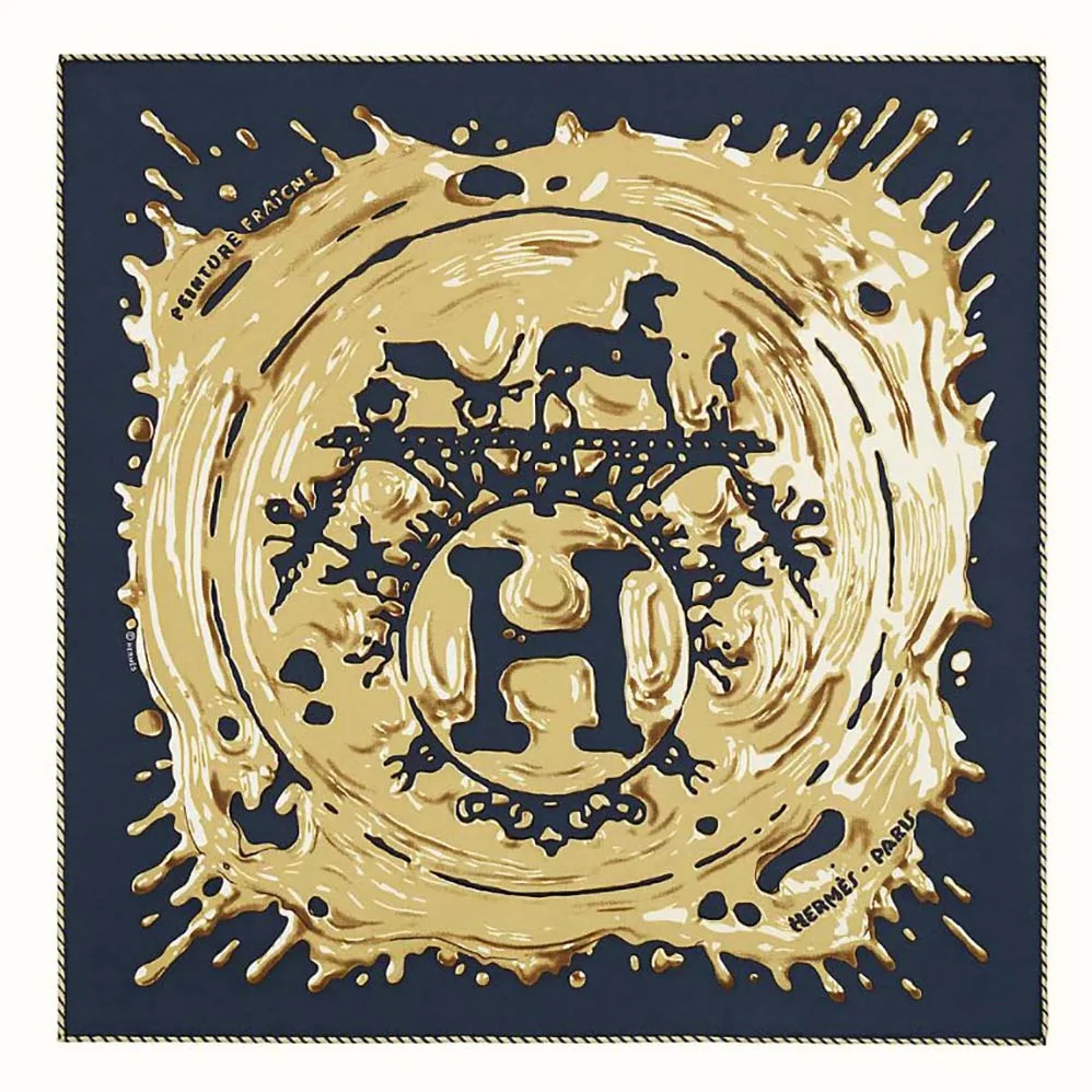 Hermes Peinture Fraiche Scarf 45 in Silk Twill with Hand for Women in Rolled Edges