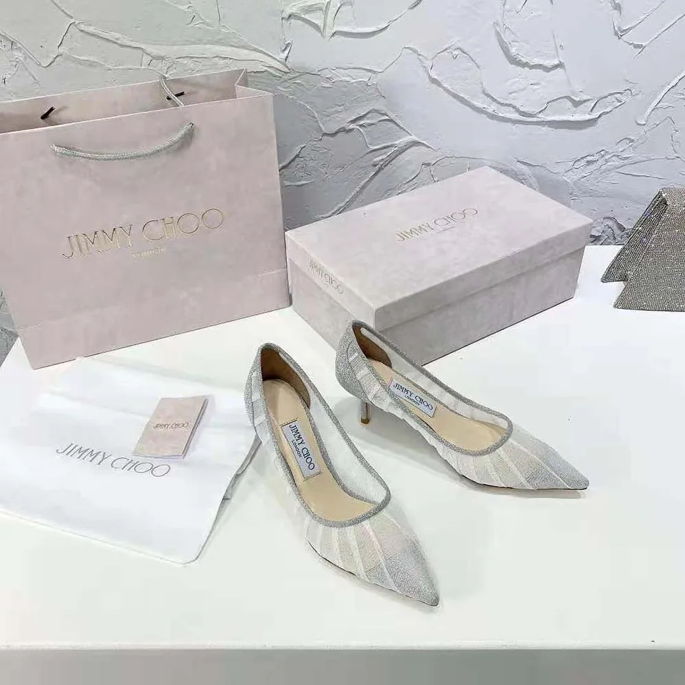 Jimmy Choo Love 65 Metallic Silver Glitter Fabric Pumps for Women Jimmy Choo Love 65 Metallic Silver Glitter Fabric Pumps for Women