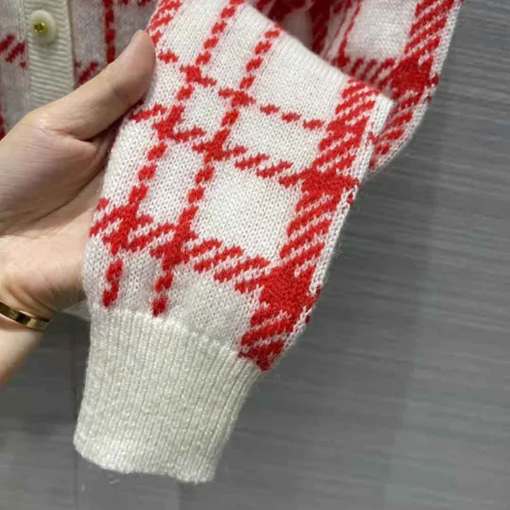 Dior Buttoned Cardigan Raspberry and Ecru Check'n'Dior Pop Technical Wool for Women