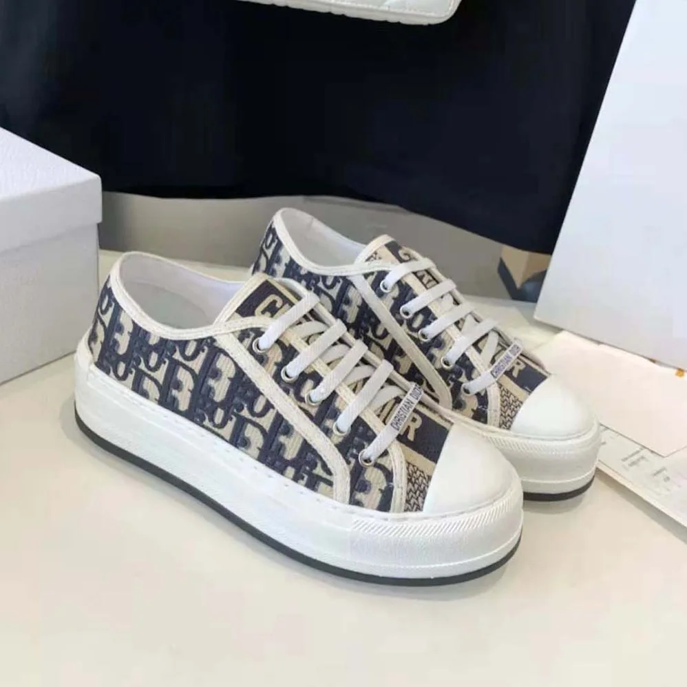 Dior Walk'n'dior Platform Sneaker Deep Blue Dior Oblique Embroidered Cotton for Women