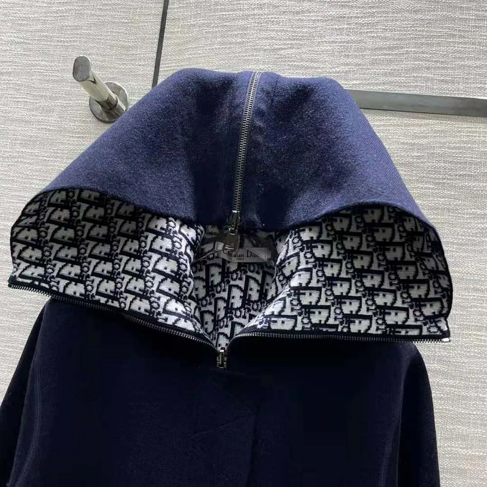 Dior Zipped-Hood Peacoat Navy Blue Double-Sided Wool and Silk with Dior Oblique Interior for Women Dior Zipped-Hood Peacoat Navy Blue Double-Sided Wool and Silk with Dior Oblique Interior for Women