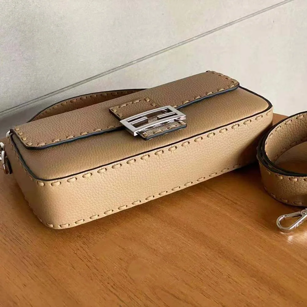 Fendi Baguette Beige Selleria Bag with Oversized Topstitching for Women Fendi Baguette Beige Selleria Bag with Oversized Topstitching for Women