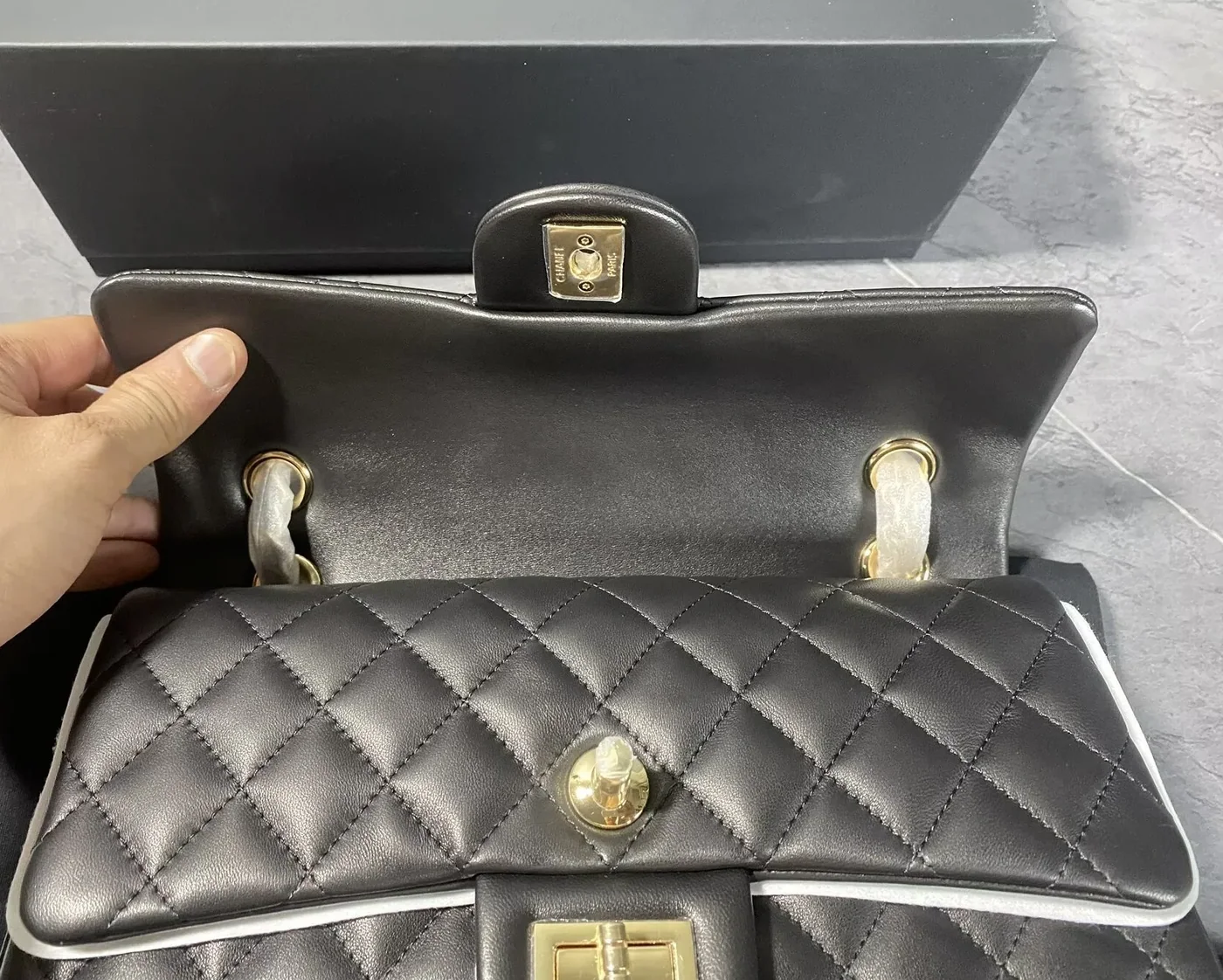 Chanel Layered Classic Flap Bag Crossbody in Black Gold Hardware