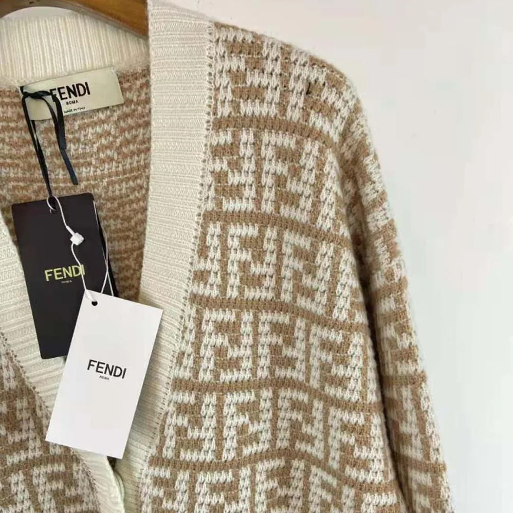 Fendi Brown FF Crocheted Cashmere Cardigan for Women
