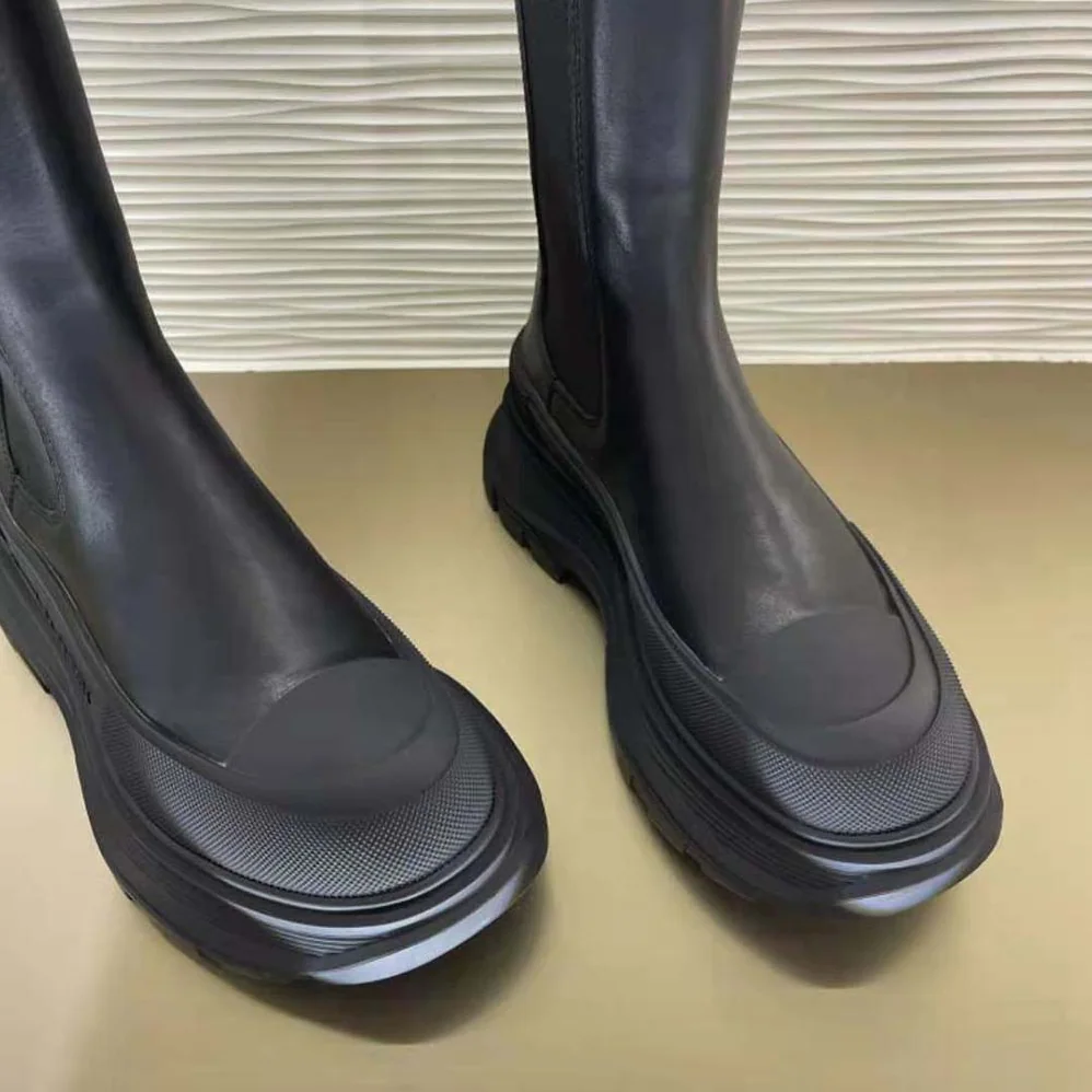 Alexander Mcqueen Tread Slick Knee High Boot in Black for Women