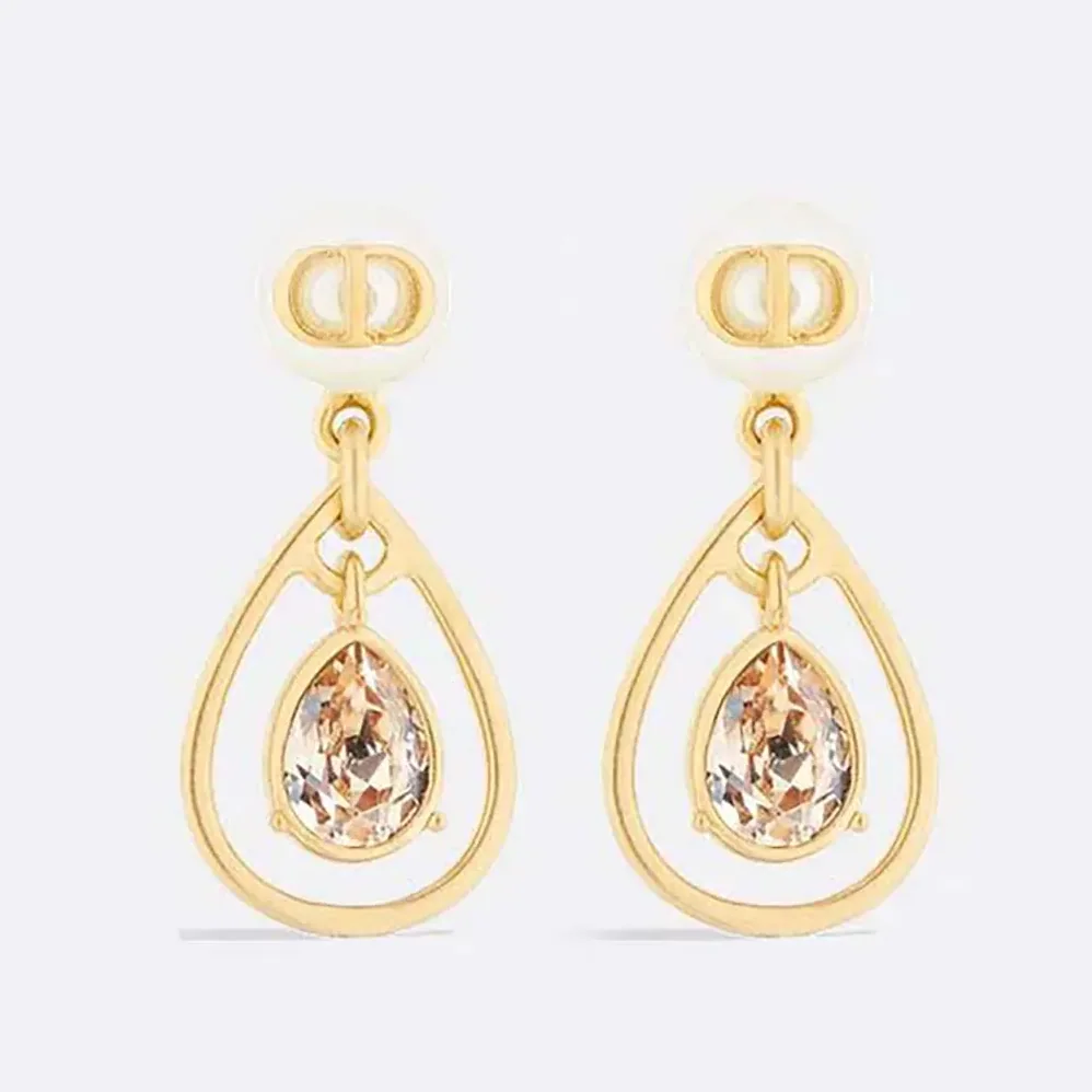 Dior D-Drop Earrings Gold-Finish Metal with White Resin Pearls and Champagne Crystals for Women Dior D-Drop Earrings Gold-Finish Metal with White Resin Pearls and Champagne Crystals for Women