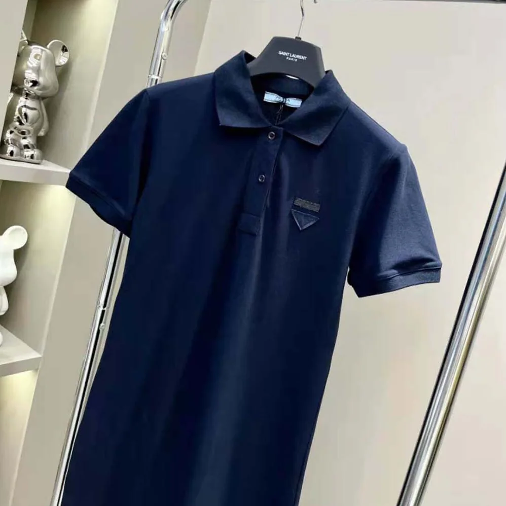 Prada Piqué Midi-dress with Fabric Triangle Logo for Women in Navy