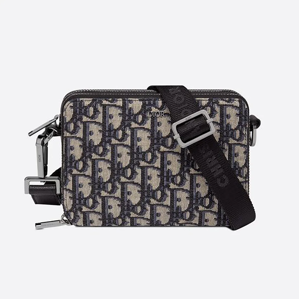Dior Pouch with Shoulder Strap Beige and Black Dior Oblique Jacquard for Men Dior Pouch with Shoulder Strap Beige and Black Dior Oblique Jacquard for Men