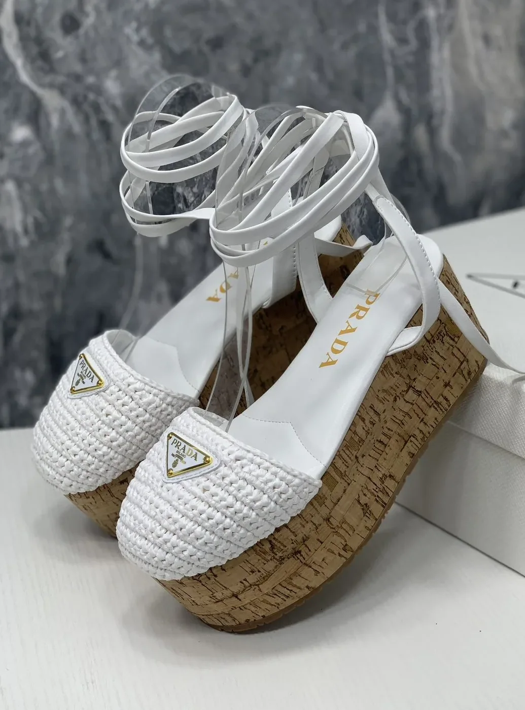 Prada Crochet Wedge Sandals White Prada Crochet Wedge Sandals White