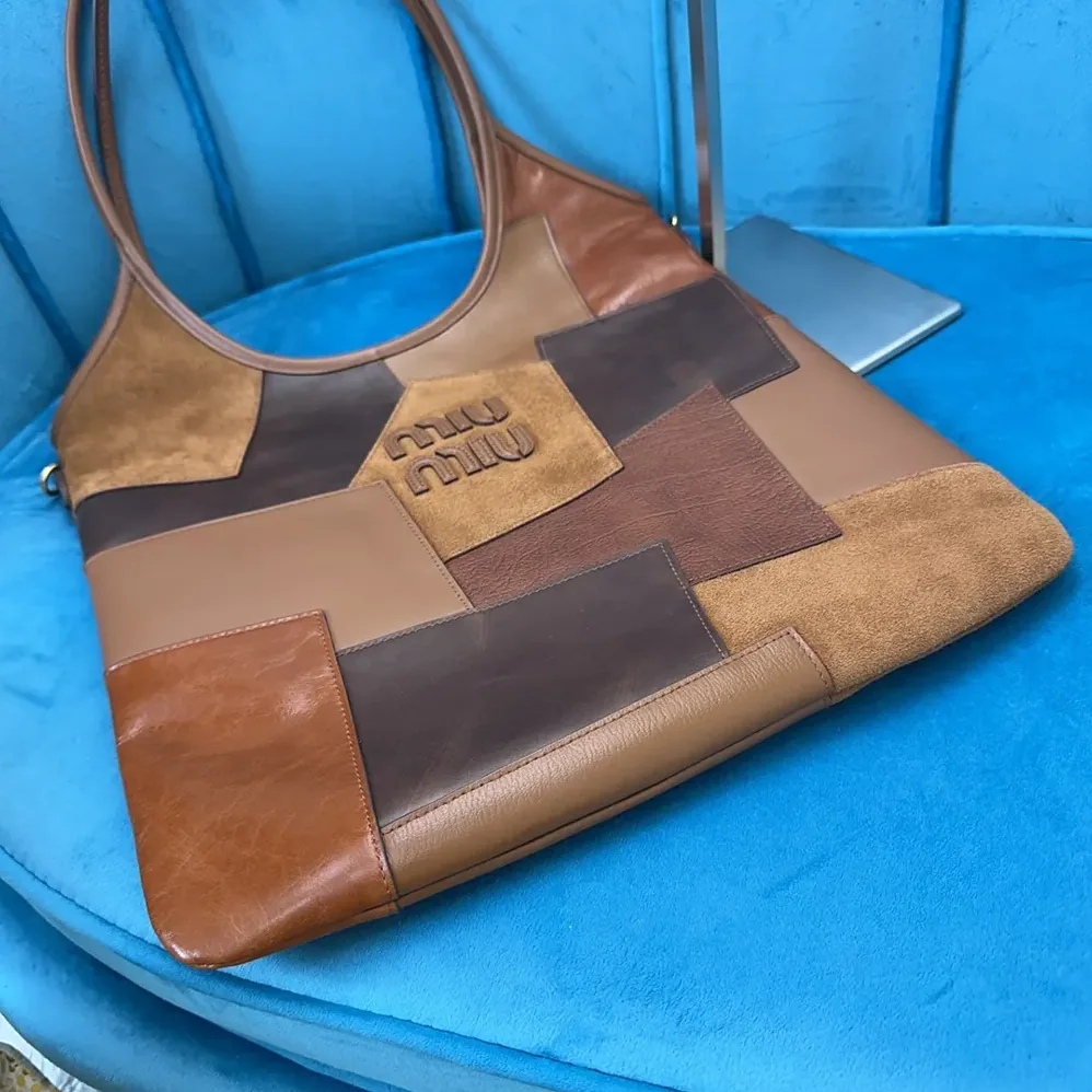 Miu Miu IVY Leather Patchwork Bag for Women in Brown Miu Miu IVY Leather Patchwork Bag for Women in Brown