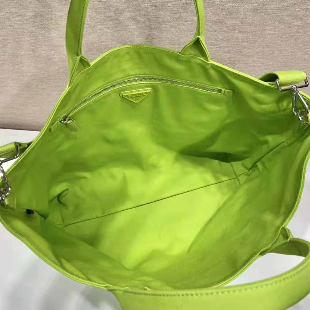Prada Canvas Tote Bag with Contemporary Take on Classic Beach Designs for Women in Lime Prada Canvas Tote Bag with Contemporary Take on Classic Beach Designs for Women in Lime