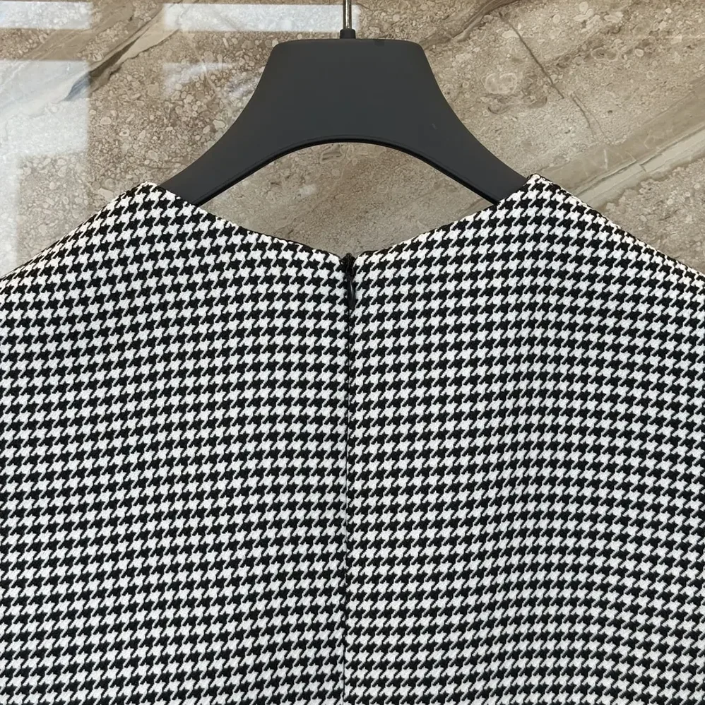 Dior Straight-Cut Short Dress Black and White Houndstooth Virgin Wool Blend for Women