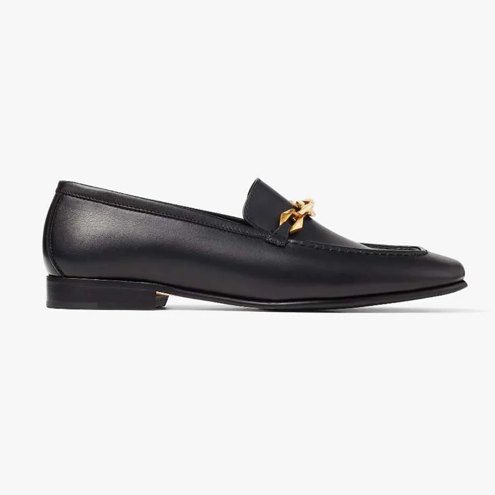 Jimmy Choo Diamond Tilda Loafer Black Calf Leather Loafers with Chain Embellishment for Women Jimmy Choo Diamond Tilda Loafer Black Calf Leather Loafers with Chain Embellishment for Women