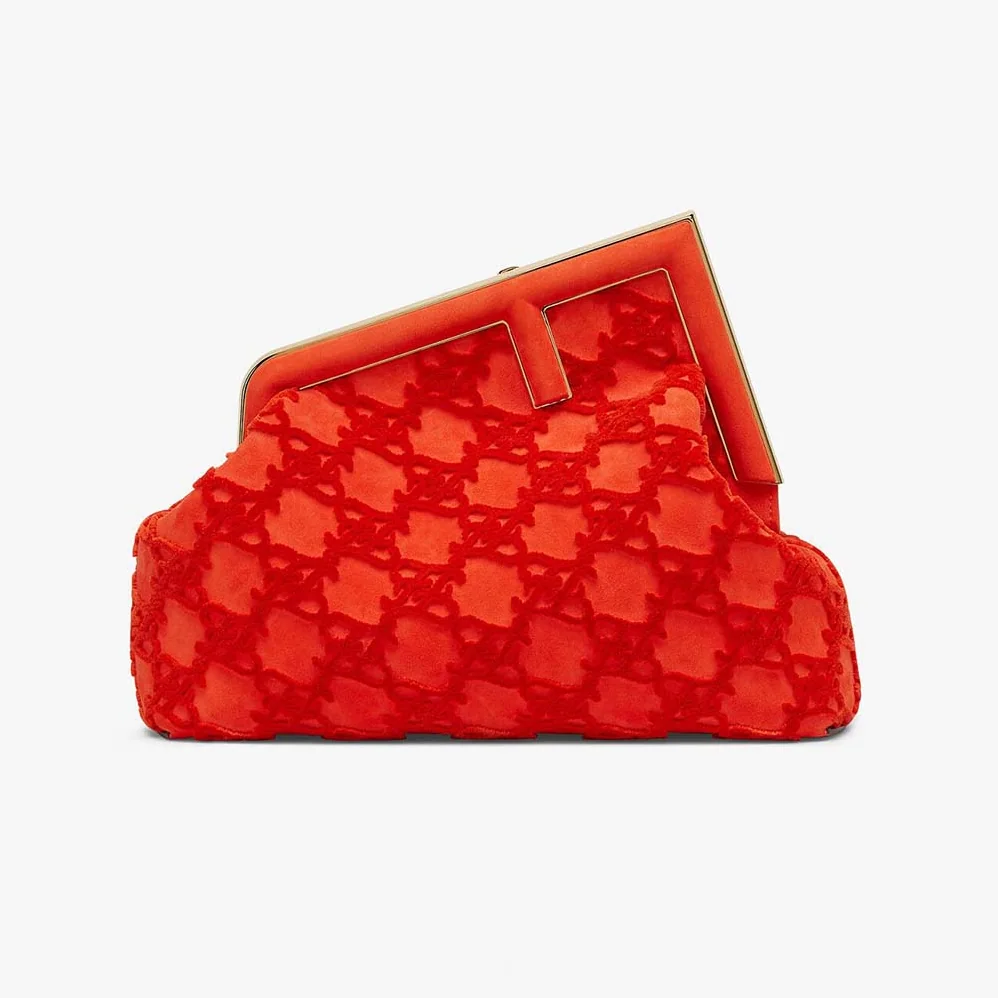 Fendi First Medium Red Suede Bag for Women in Red Fendi First Medium Red Suede Bag for Women in Red