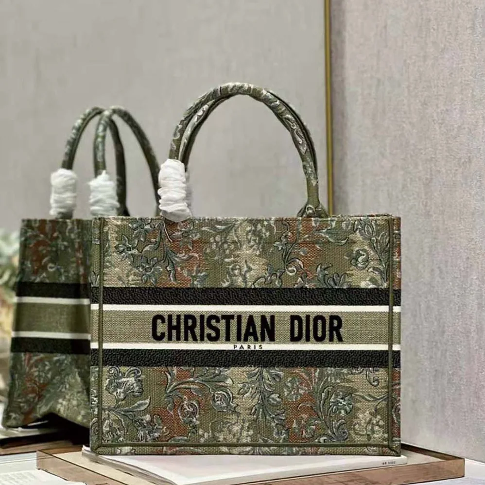 Dior Medium Dior Book Tote Metallic Green Dior Brocart Embroidery for Women Dior Medium Dior Book Tote Metallic Green Dior Brocart Embroidery for Women