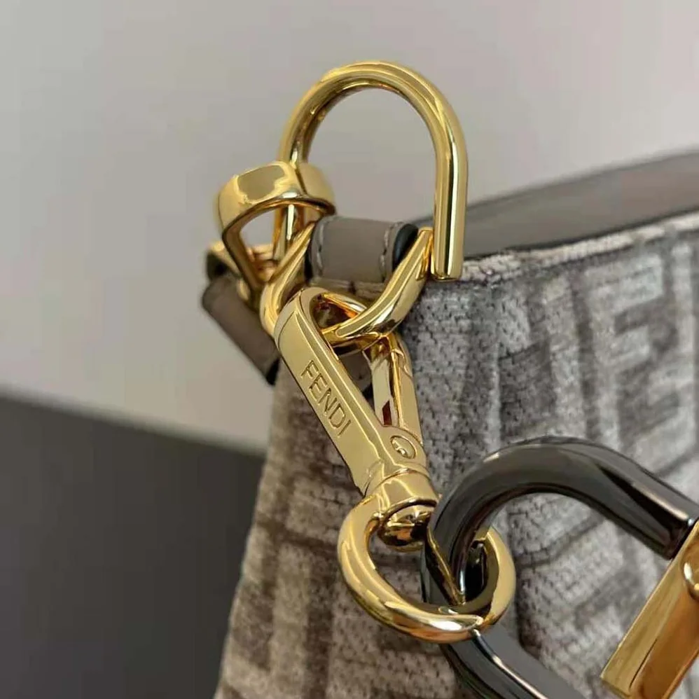 Fendi Fendi O'Lock Zipper Dove Gray Tapestry Fabric Bag for Women Fendi Fendi O'Lock Zipper Dove Gray Tapestry Fabric Bag for Women