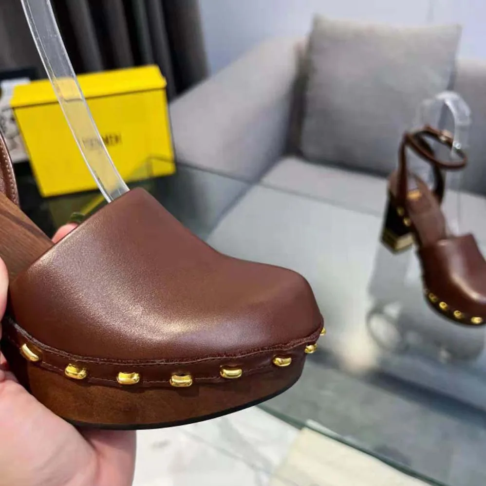 Fendi Baguette Show Brown Leather High for Women in Heeled Clogs Fendi Baguette Show Brown Leather High for Women in Heeled Clogs