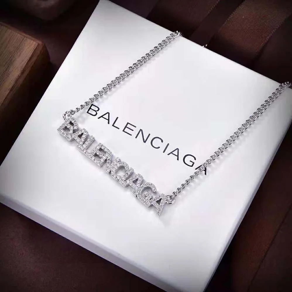 Balenciaga Typo Mirror Necklace in Shiny Silver for Women