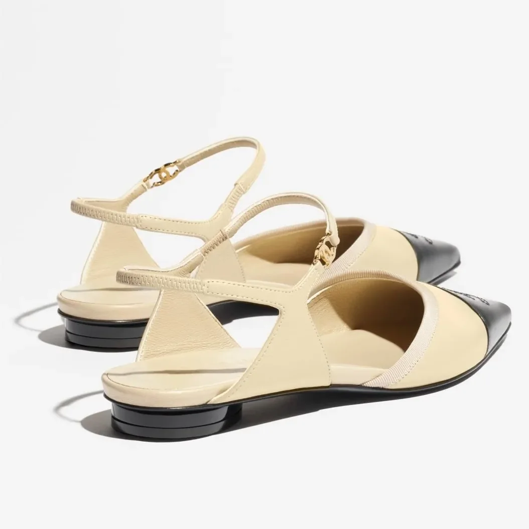 Chanel Slingbacks Beige/ Black --U7319