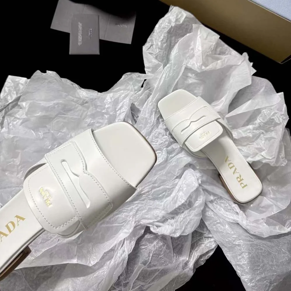 Prada Leather Sandals for Women in Chalk White Prada Leather Sandals for Women in Chalk White