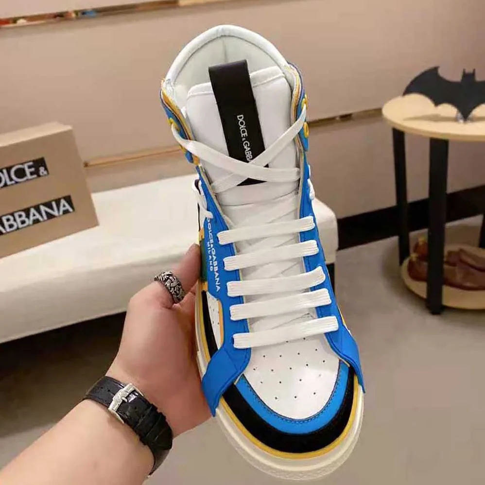 Dolce Gabbana D&G Calfskin Custom 2.Zero High-Top Sneakers with Contrasting Details for Men in Blue