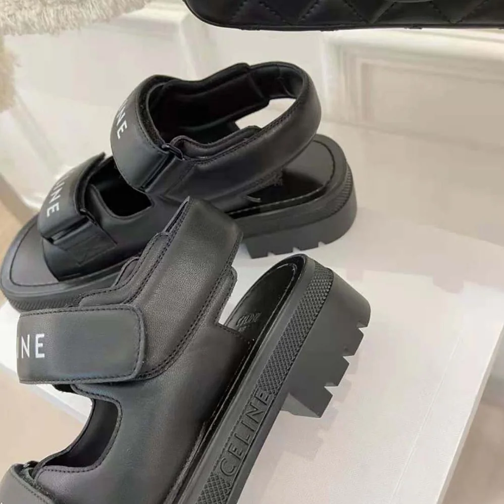 Celine Leo Scratch Sandal in Calfskin for Women in Black