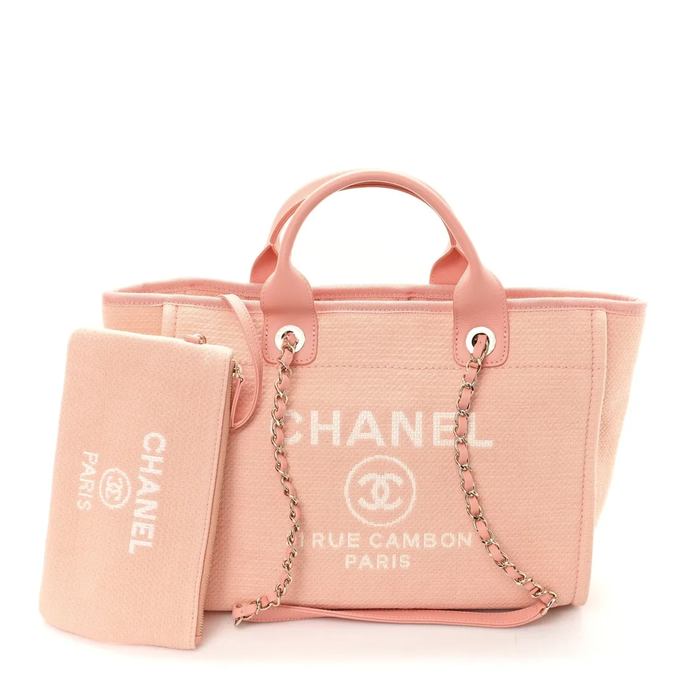 Chanel Deauville Small Tote Bag in Coral Pink Gold Hardware
