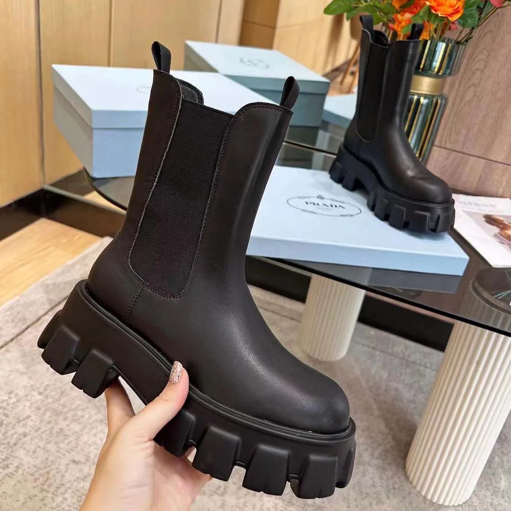 Prada Monolith Brushed Leather Chelsea Boots for Unisex Prada Monolith Brushed Leather Chelsea Boots for Unisex