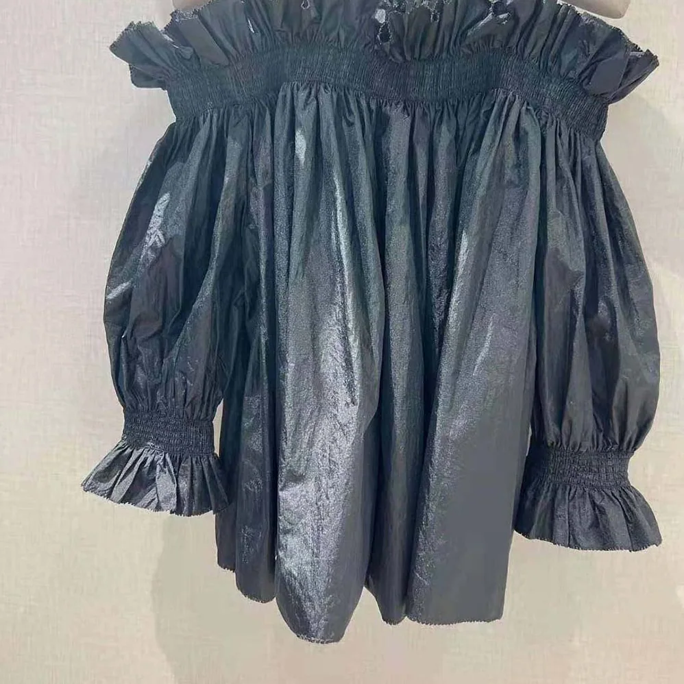 Dior Off-the-Shoulder Smocked Top Black Silk Taffeta for Women