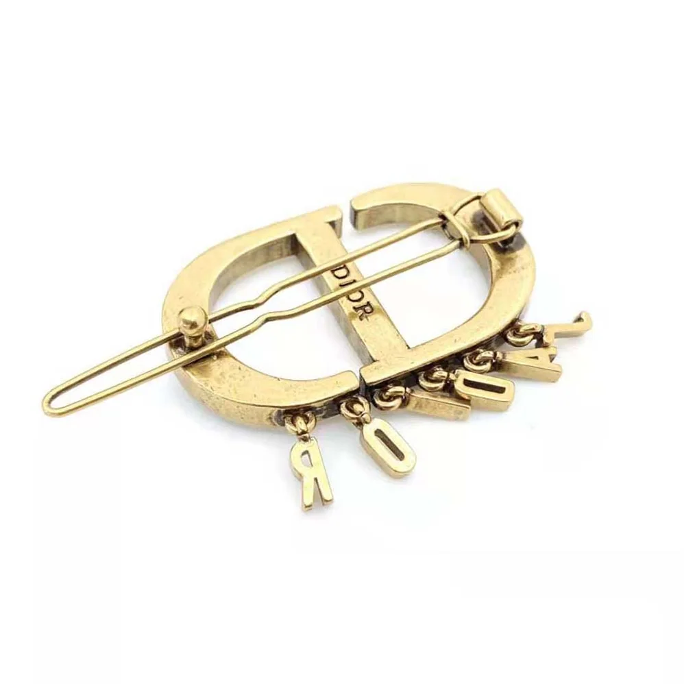 Dior 30 Montaigne Barrette Antique Gold-Finish Metal and White Resin Pearls for Women