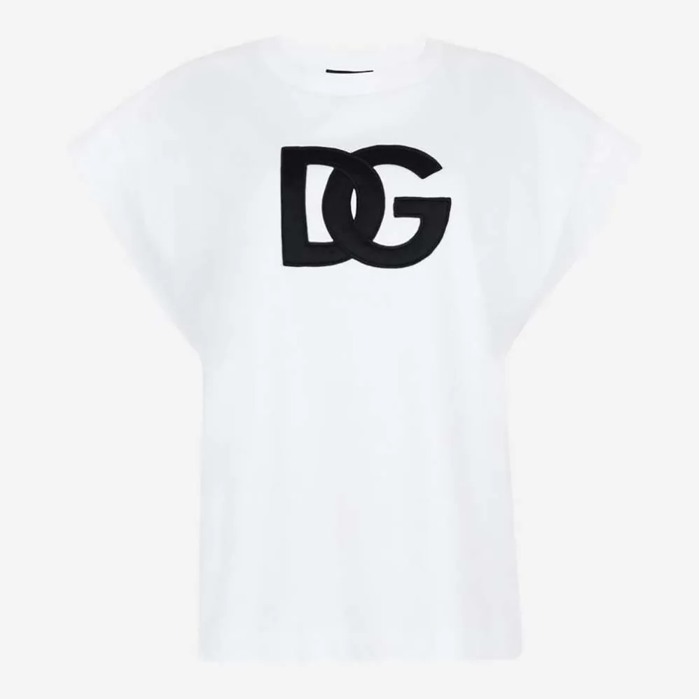 Dolce Gabbana D&G Lnterlock T-shirt with Satin DG Patch for Women