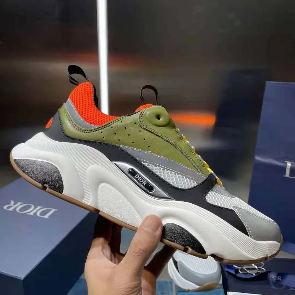 Dior B22 Sneaker Orange and White Technical Mesh with Khaki and Black Smooth Calfskin for Men Dior B22 Sneaker Orange and White Technical Mesh with Khaki and Black Smooth Calfskin for Men