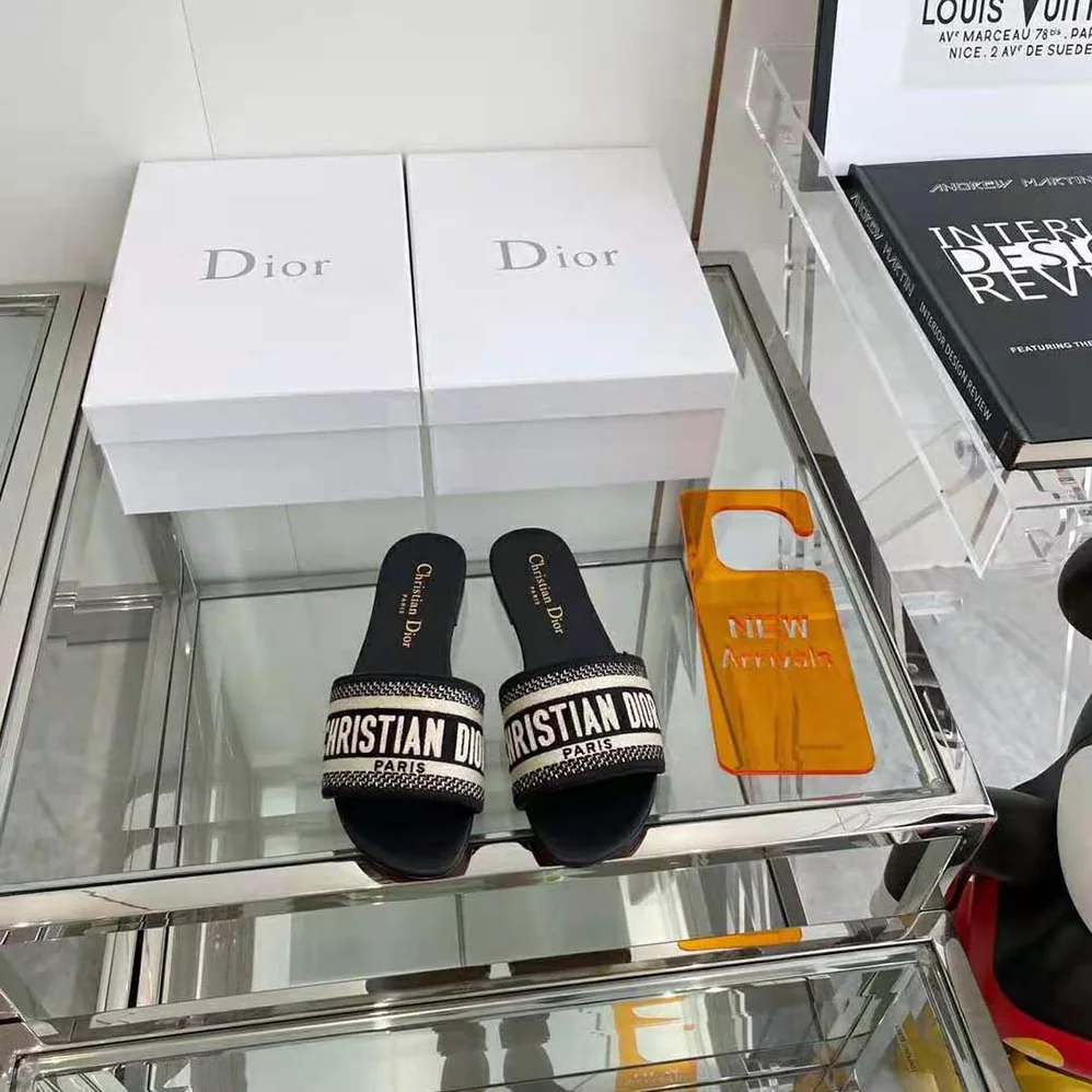 Dior Dway Slide Deep Blue Embroidered Cotton for Women Dior Dway Slide Deep Blue Embroidered Cotton for Women