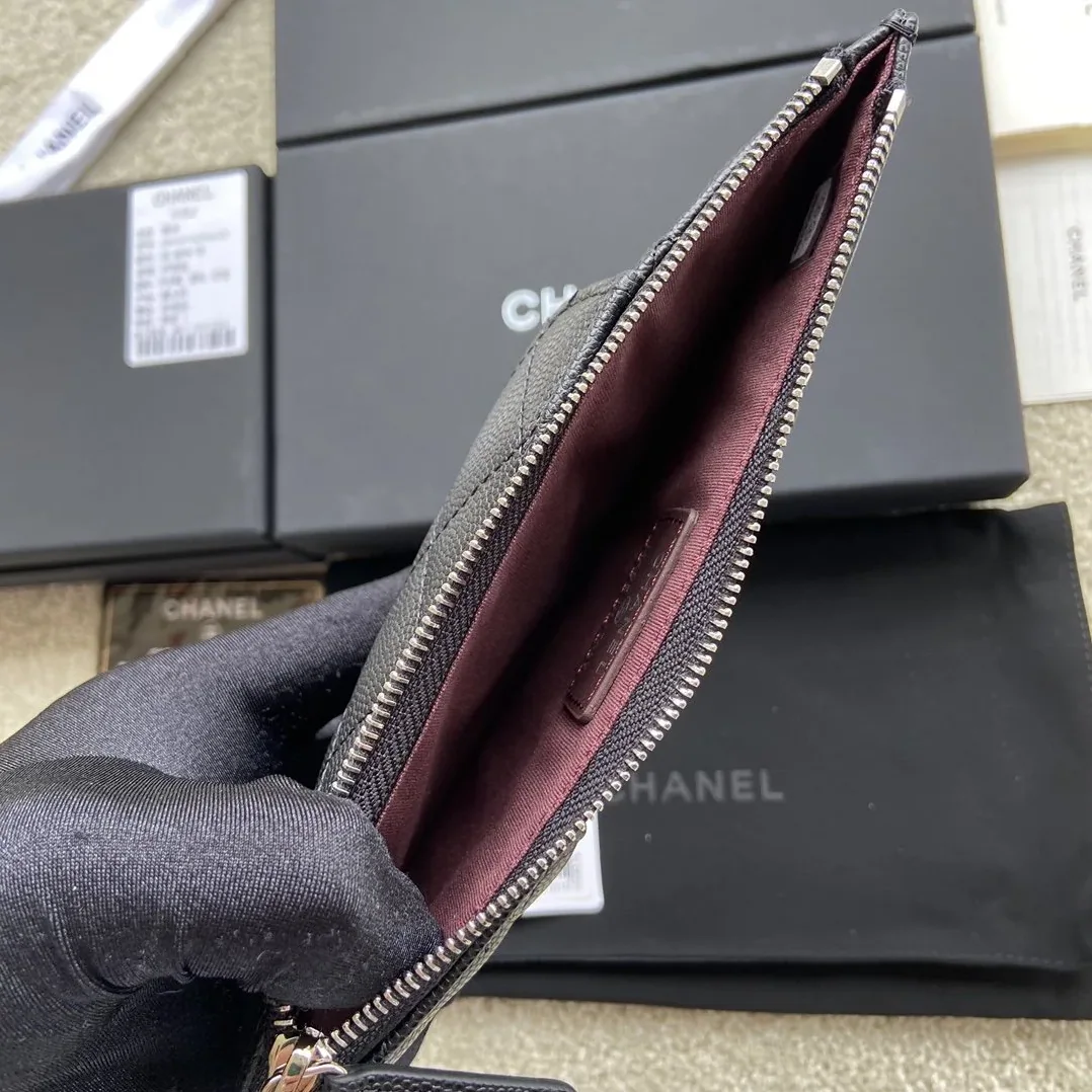 Chanel CO-CO Mini Pouch Wallet in Silver Hardware Black