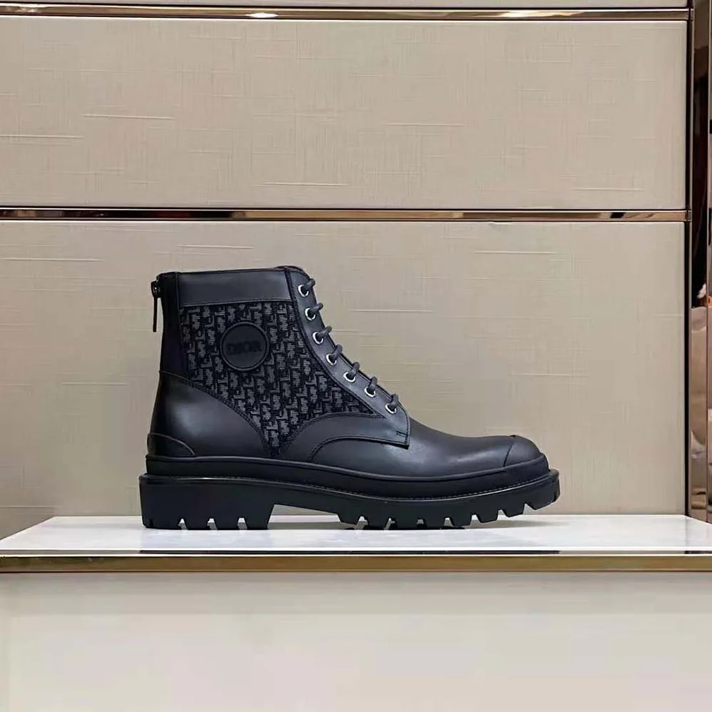 Dior Explorer Ankle Boot Black Smooth Calfskin and Dior Oblique Jacquard for Men