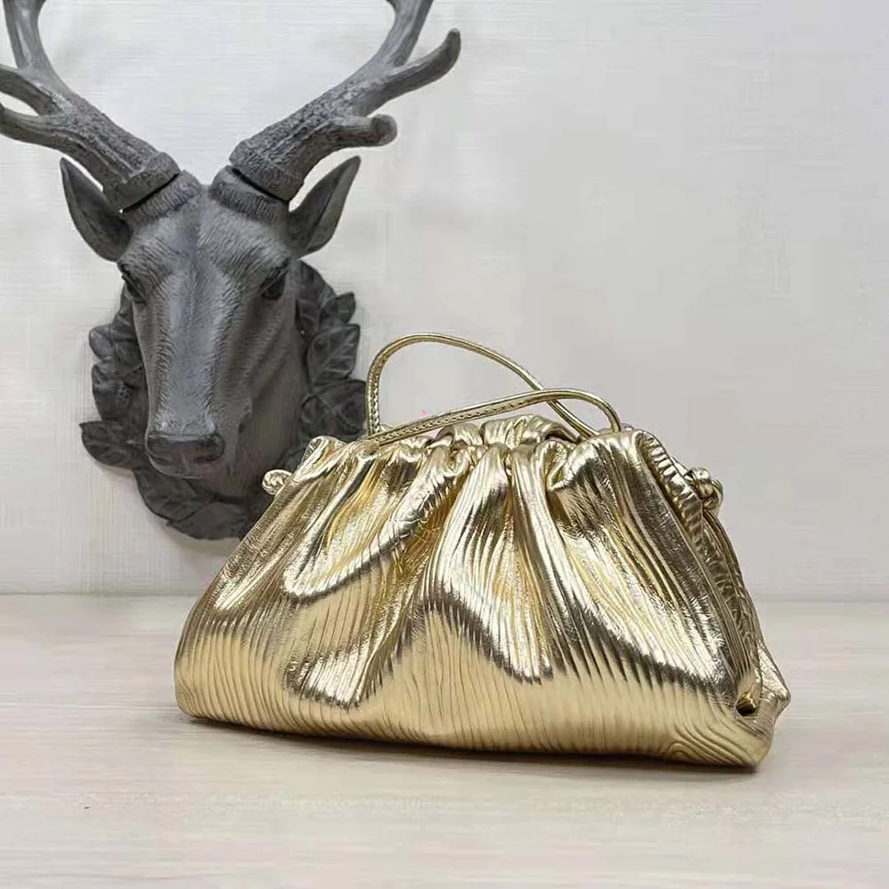 Bottega Veneta Pouch Metalized Leather Clutch for Women in Gold