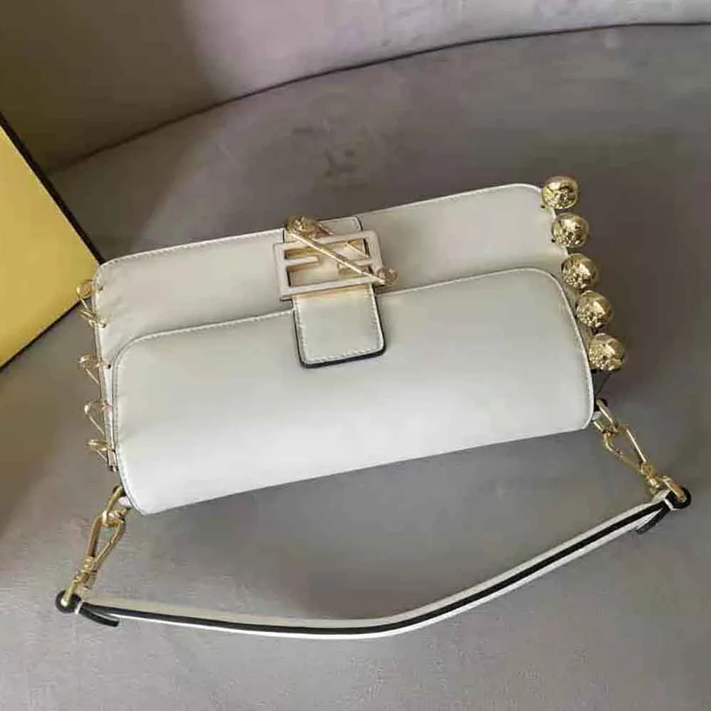 Fendi Baguette Brooch Fendace White Leather Bag for Women Fendi Baguette Brooch Fendace White Leather Bag for Women